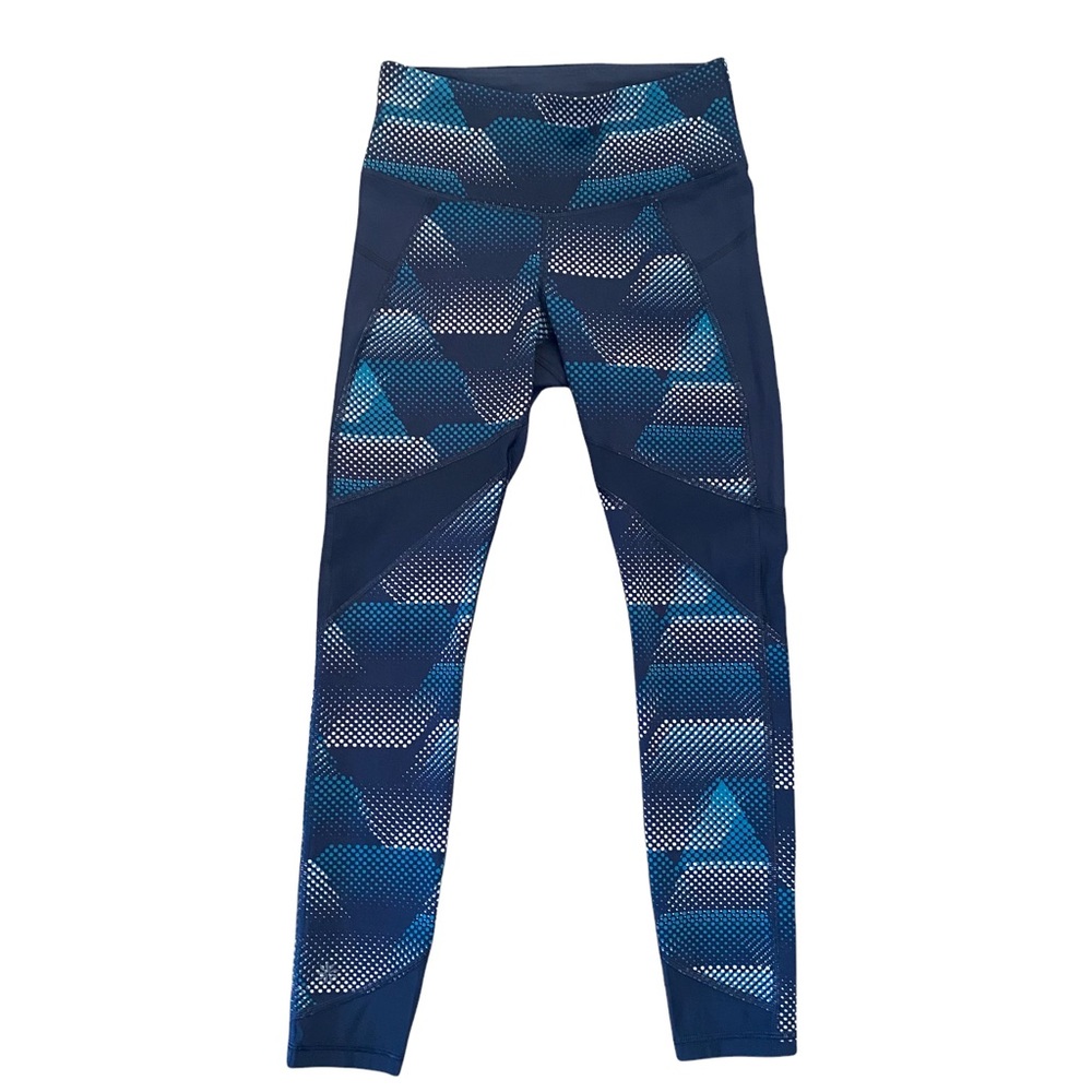 Athleta Navy with Turquoise Geometric Pint Leggings XS